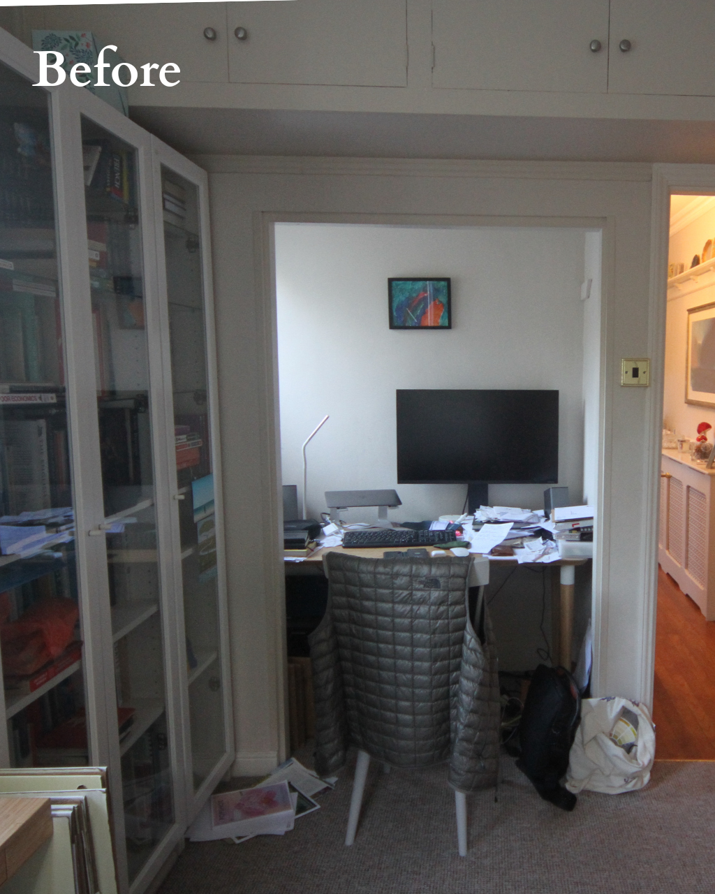 Before : Cluttered and cramped home office before renovation